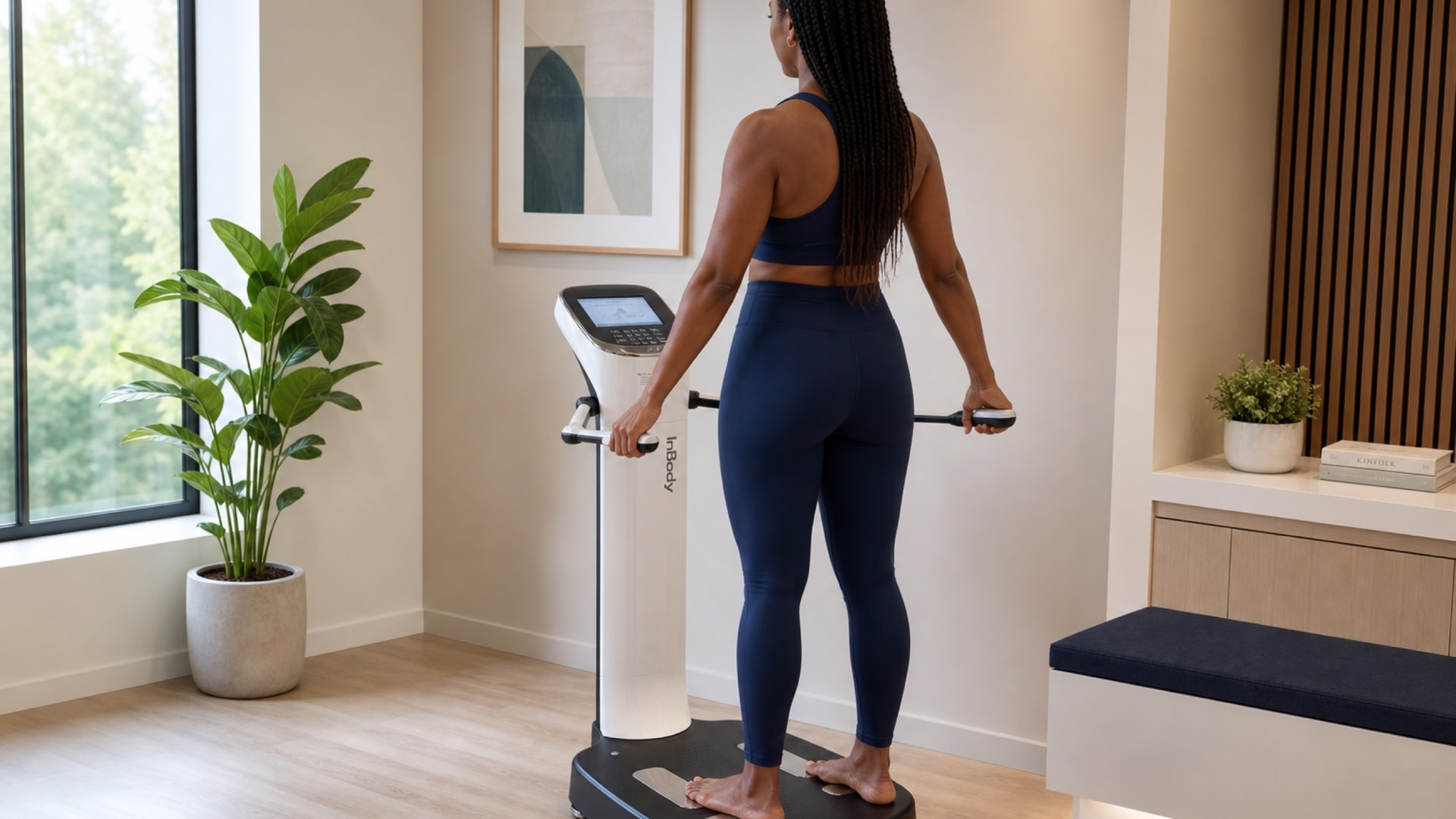 Woman using an InBody 970 body composition analyzer