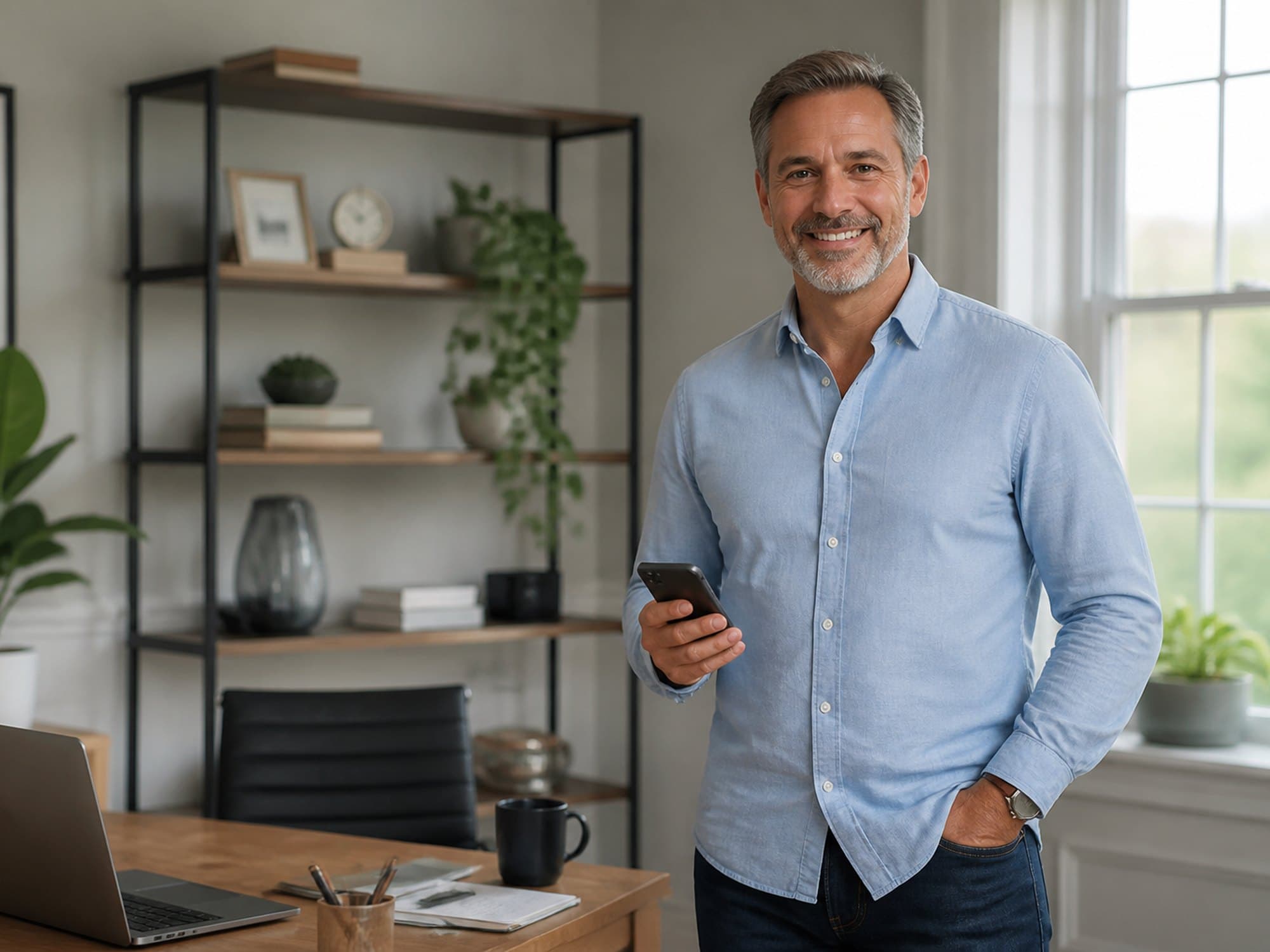 A man with a phone, ready to call about a Mounjaro care question